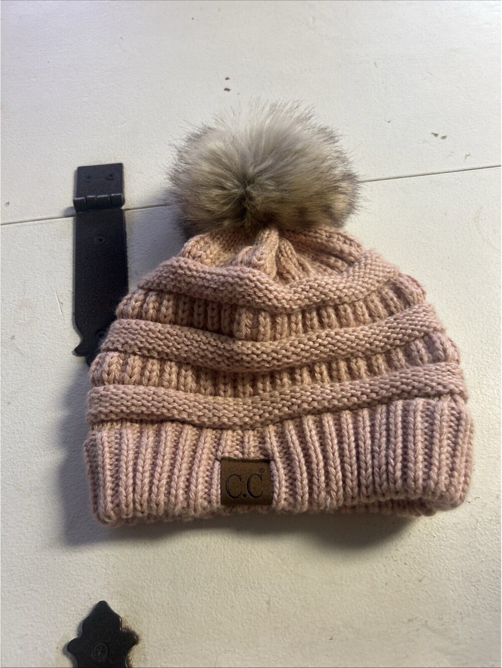 womens C.C Pink Mauve Beanies With Pom Pom Super Warm And Cute!!!